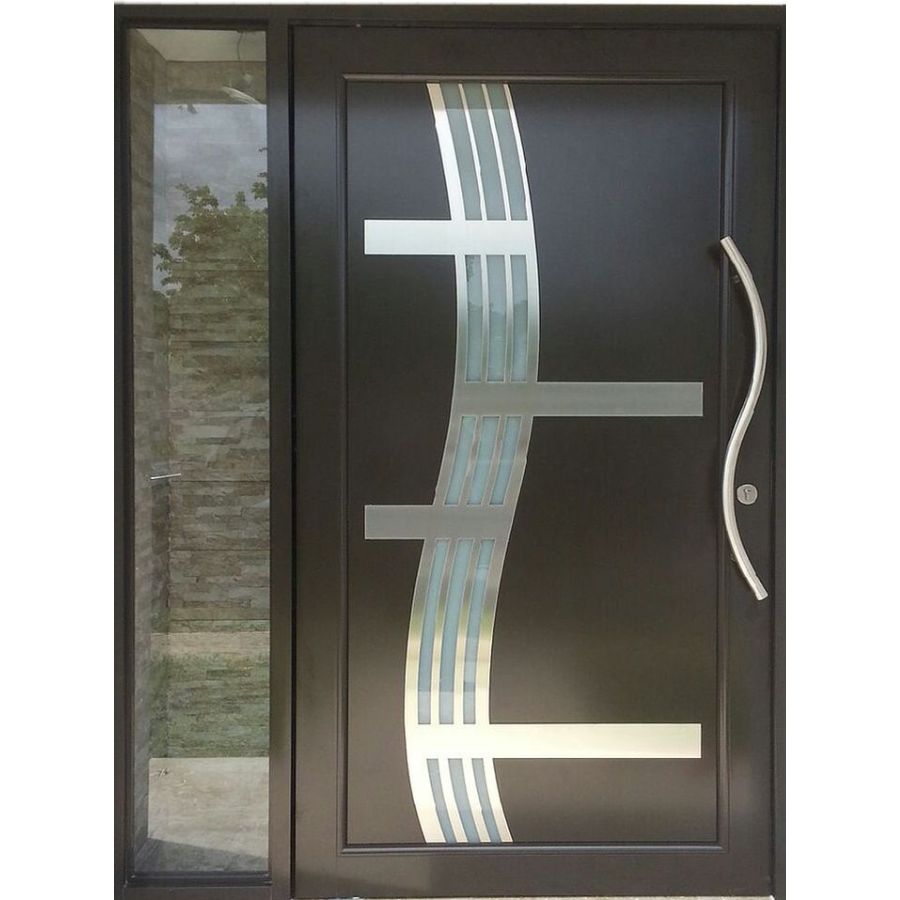 puerta de herreria moderna con vidrio ondulado