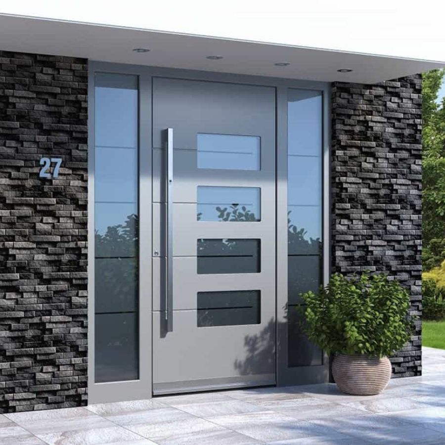 bonita puerta de herreria moderna gris para entrada principal
