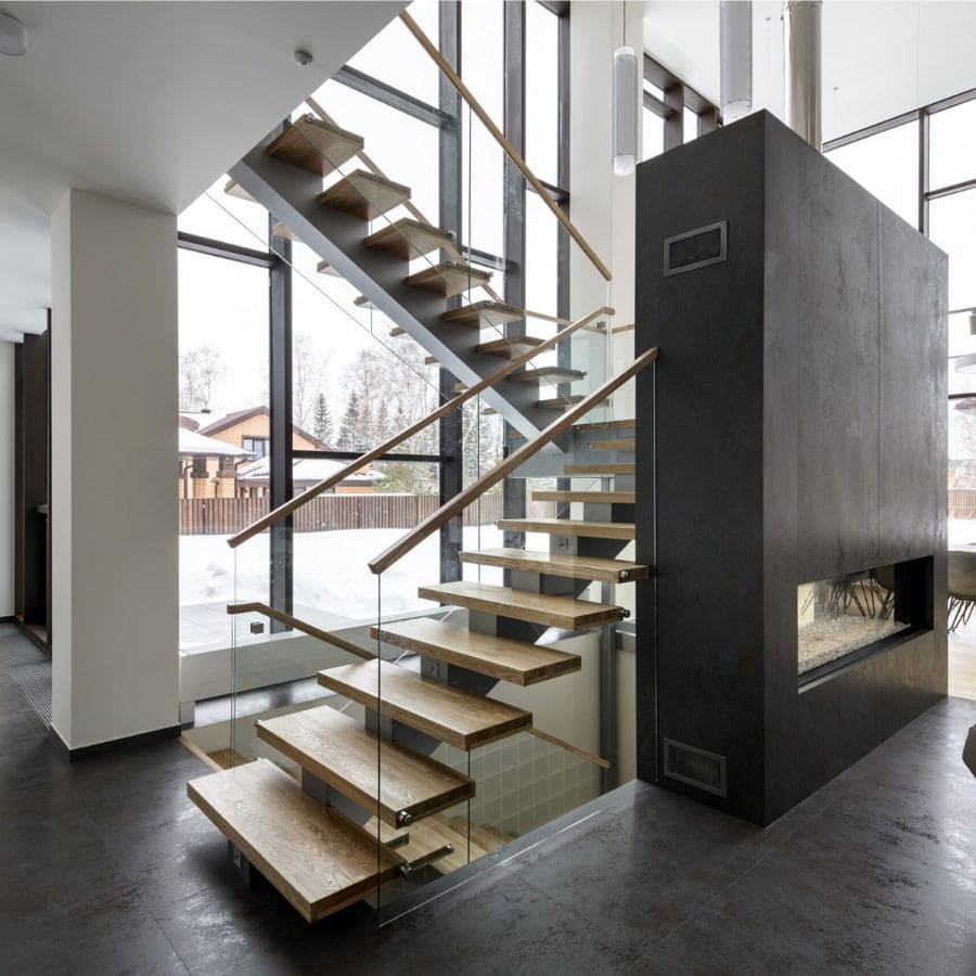 diseño moderno de escalera en hierro y madera para interior